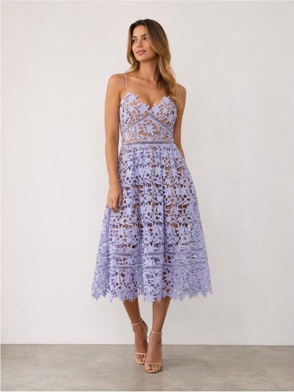 Self-Portrait Lilac Azaelea Lace Midi Dress Size 8 6070